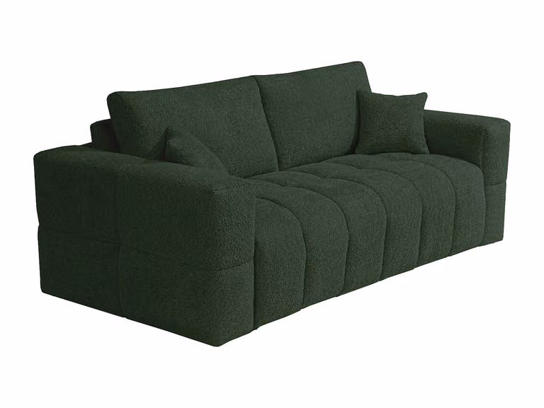 Sofá cama de 4 plazas ISSORO en tela bouclé verde con estructura de madera sólida y colchón de 160 x 200 cm