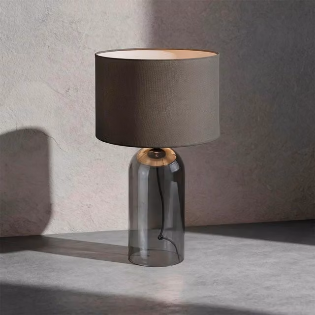 Lámpara de mesa Rabalux gris con pantalla de tela y cristal, LED 40W, IP20