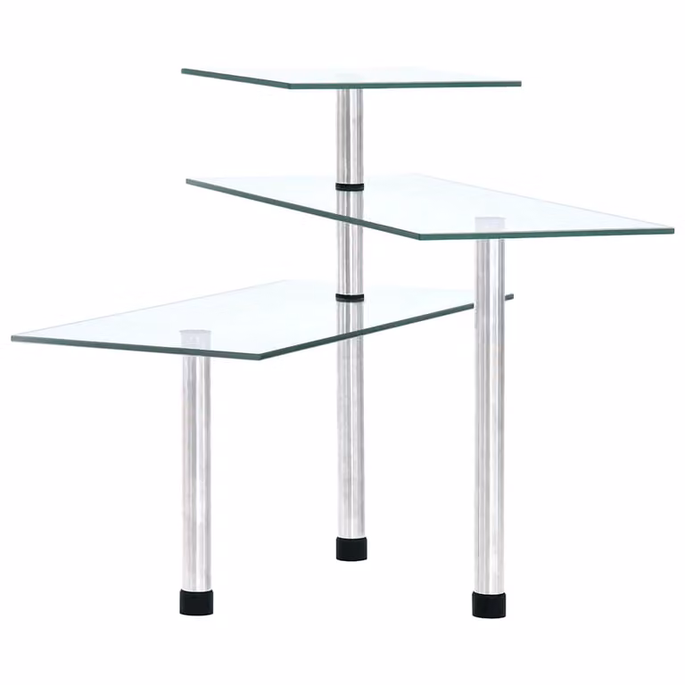 Estantería de esquina vidaXL de 3 niveles con estantes de vidrio templado transparente y estructura de metal para cocina, baño o dormitorio