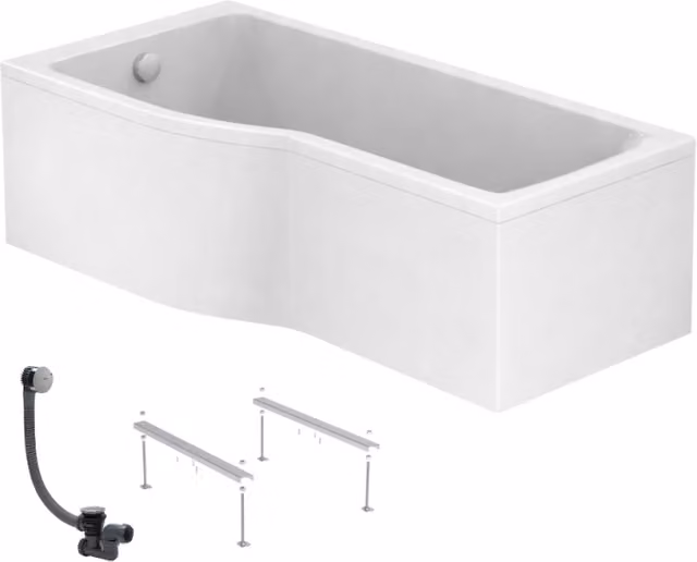 Bañera de ducha rectangular Ideal Standard Connect Air izquierda en acrílico blanco con faldón, patas y desagüe, An/P/Al: 150 x 80 x 46,5 cm