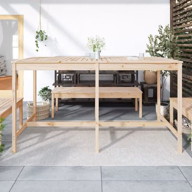 Mesa de jardín SYFAX de madera de pino maciza en color marrón, diseño rústico rectangular, An/P/Al: 203,5 x 90 x 110 cm