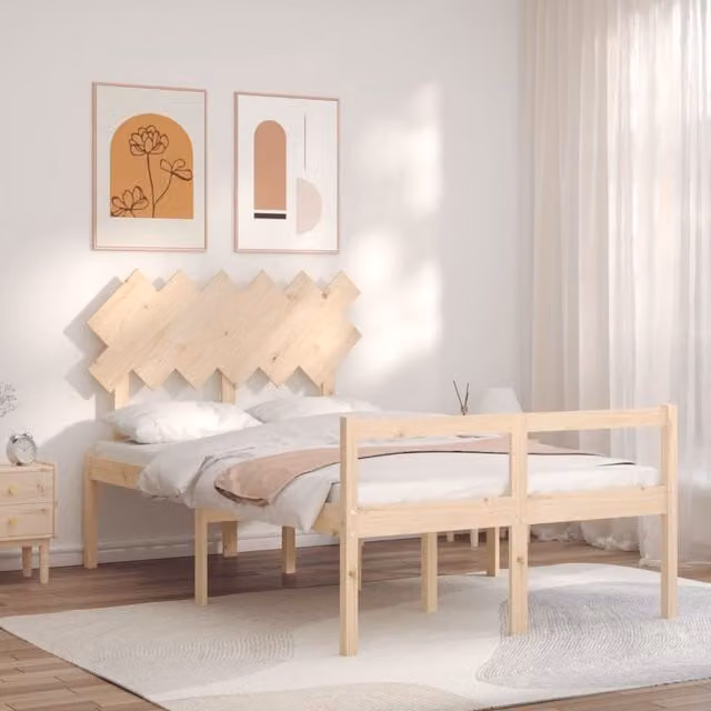 Cama para personas mayores Maison Exclusive con cabecero de madera de pino maciza en color blanco, An/P/Al: 140 x 190 x 81 cm