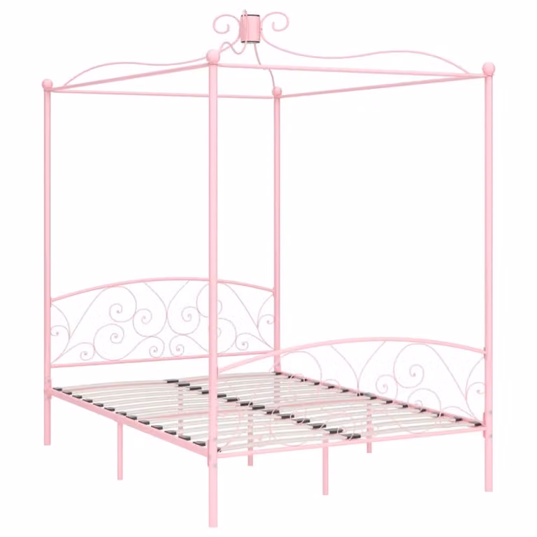 Estructura de cama matrimonial con dosel Maison Chic en metal color rosa de 140 x 200 cm