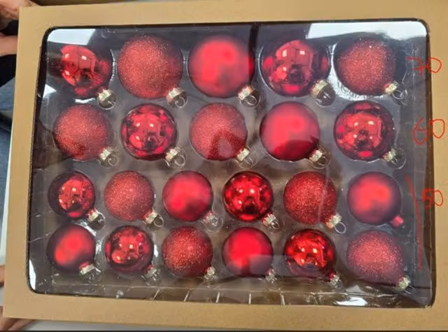 Kit de 22 bolas de cristal decorativas para Navidad Feeric Lights en color rojo