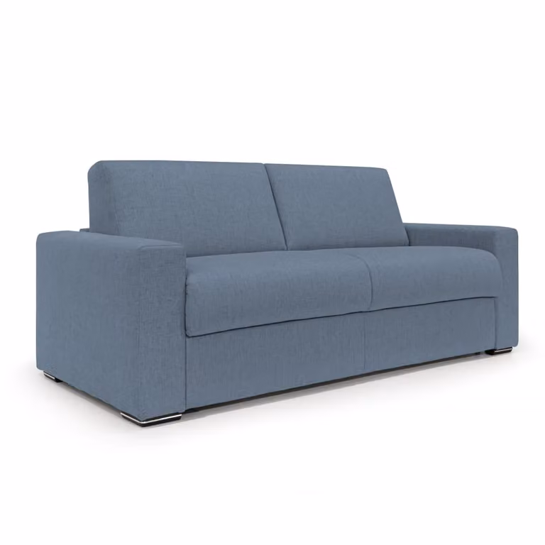 Sofá convertible Divani.Store en microfibra azul con función de cama y asiento elevable de 220 cm
