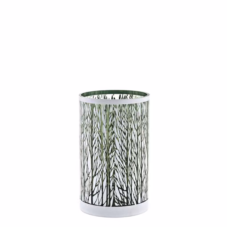 Portavelas decorativo de vidrio Sia Deco con diseño floral en blanco y plateado, redondo y moderno, An/P/Al: 15 x 15 x 20 cm