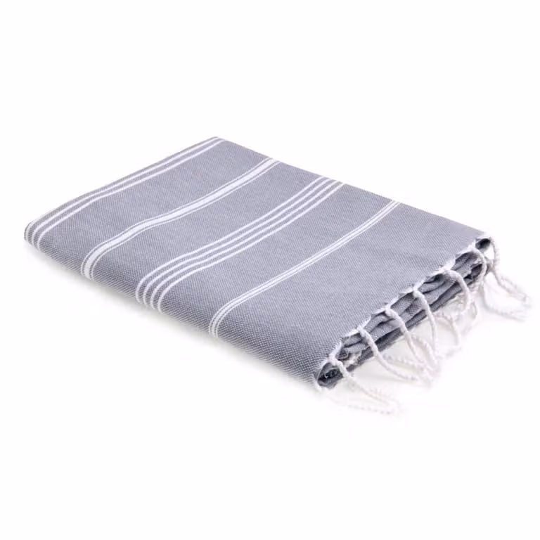 Pareo Fouta Febronie de Algodón con Rayas Marítimas en Gris, An/P: 100 x 200 cm
