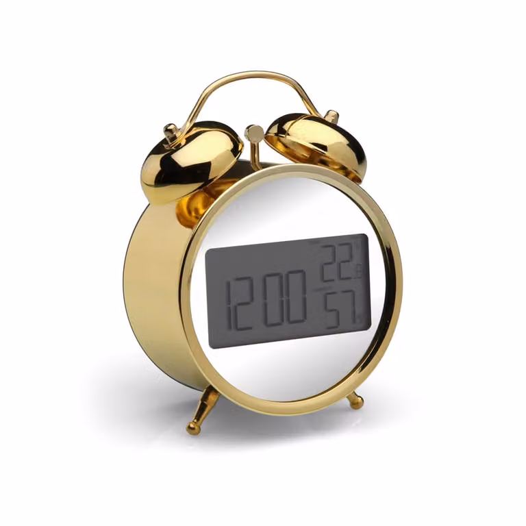 Reloj digital de mesa Versa Home redondo en plástico color dorado con estilo moderno
