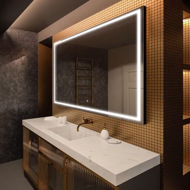 Espejo de baño moderno ARTFORMA con iluminación LED y montaje en pared, rectangular, An/Al: 60 x 90 cm, disponible en blanco o negro