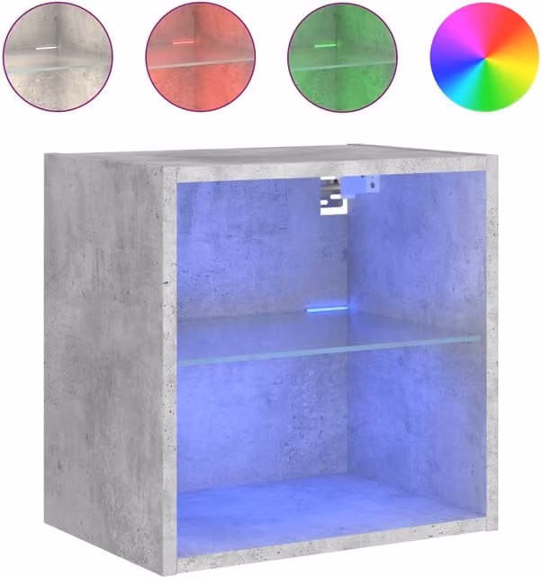 Mesita de noche de pared SYFAX con luces LED integradas en color gris hormigón y acabado mate