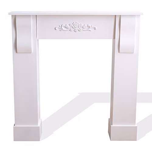Chimenea decorativa falsa Rebecca Mobili de madera en color blanco para pared, estilo shabby chic, An/P/Al: 92 x 93 x 22,5 cm