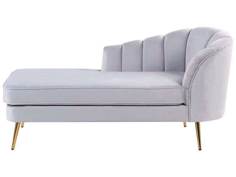 Sofá Chaise Longue Beliani en Terciopelo Gris con Diseño L y Estilo Glamour