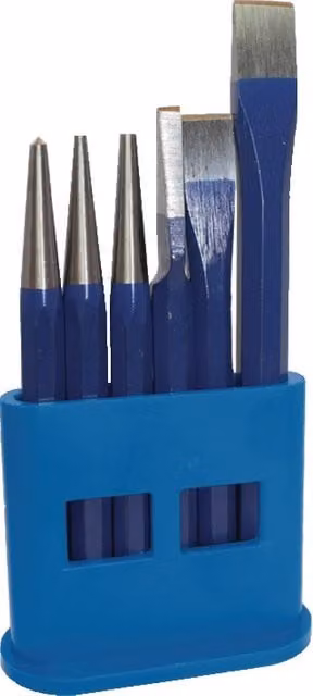 Juego de herramientas de 6 piezas de acero inoxidable con soporte de plástico azul de Tecwerk