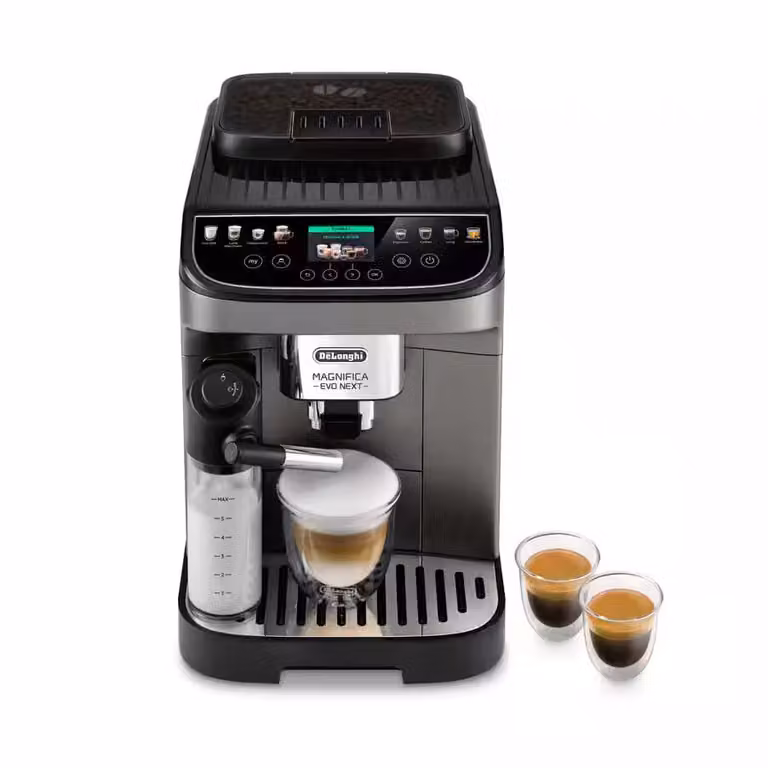Cafetera automática De'Longhi Magnifica Evo Next ECAM312.80.TB en color plata y gris con sistema LatteCrema integrado