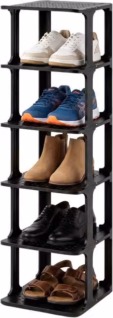 Estantería para zapatos de 6 niveles Relaxdays, apilable y ampliable, de plástico negro, An/P/Al: 91 x 26,5 x 30,5 cm