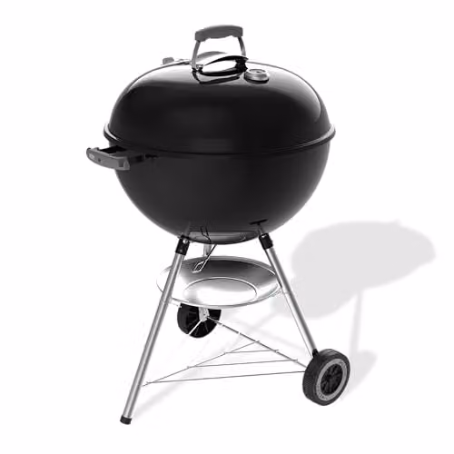 Parrilla de carbón Weber Original Kettle en color negro con tapa y cuba de acero esmaltado, termómetro integrado, sistema de limpieza One-Touch y trípode con ruedas, Área de cocción: Ø 57 cm
