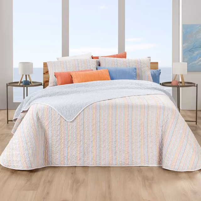 Colcha bouti reversible Manterol con estampado de rayas multicolor y microdibujo para cama de 90 cm