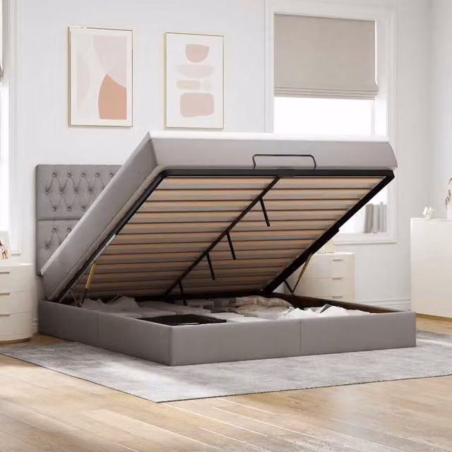 Estructura de cama otomana con colchón Maison Exclusive en tela gris, An/P/Al: 180 x 200 x 28 cm