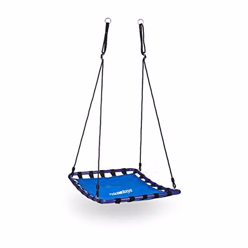 Columpio nido para jardín y terraza Relaxdays, diseño moderno en azul y negro, resistente hasta 100 kg, An/P/Al: 153 x 74 x 98 cm