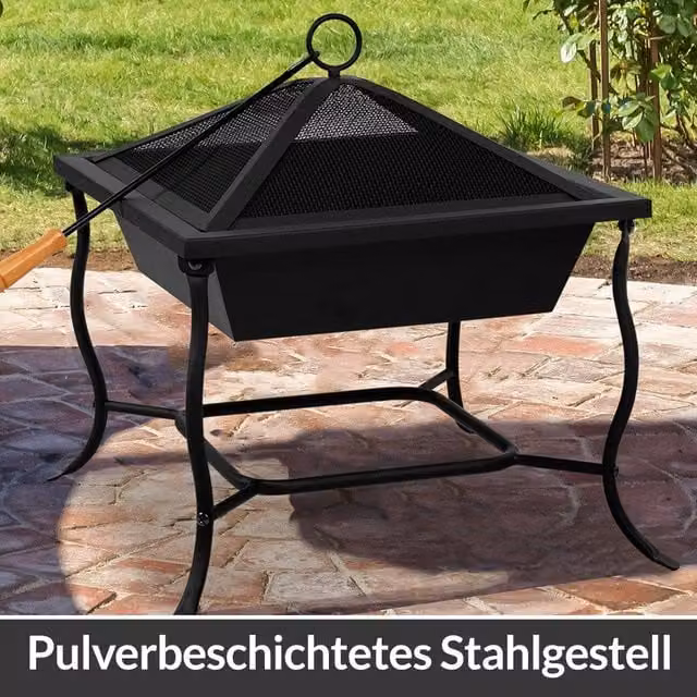 Brasero de acero NORTHIX con rejilla de protección, color negro, An/P/Al: 45 x 45 x 45 cm