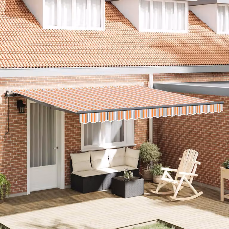 Toldo retráctil Syfax multicolor con brazos plegables de aluminio y tela de poliéster, An: 400 cm, P: 300 cm