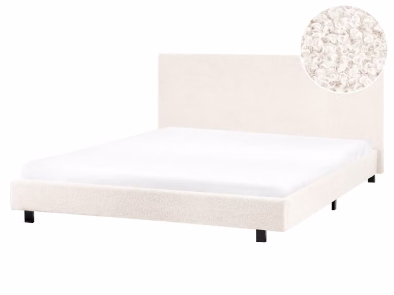Cama de agua Beliani tapizada en tejido bouclé color blanco An/P: 160 x 200 cm