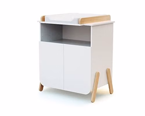 Mueble cambiador para bebé AT4 PIRATE de 2 puertas en color blanco y haya, An/P/Al: 79 x 65,5 x 94 cm