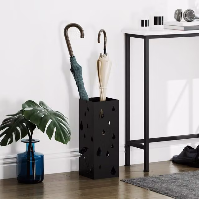 Paragüero Homcom de metal negro con bandeja extraíble An/P/Al: 15,5 x 15,5 x 40 cm