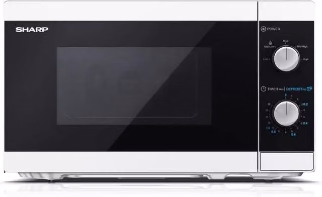 Horno microondas Sharp YC-MS01E-W de superficie plana, solo microondas, 20 l y 800 w en blanco y negro