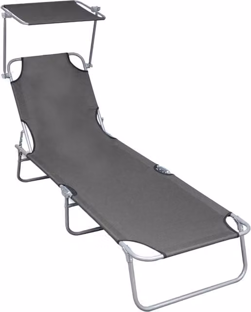 Tumbona plegable SYFAX de aluminio gris con toldo y reposacabezas ajustable