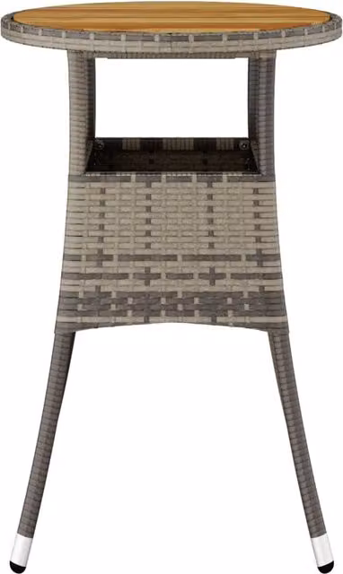 Mesa de jardín Syfax de madera de acacia y ratán sintético gris, forma redonda, Diámetro: 60 cm, Altura: 75 cm