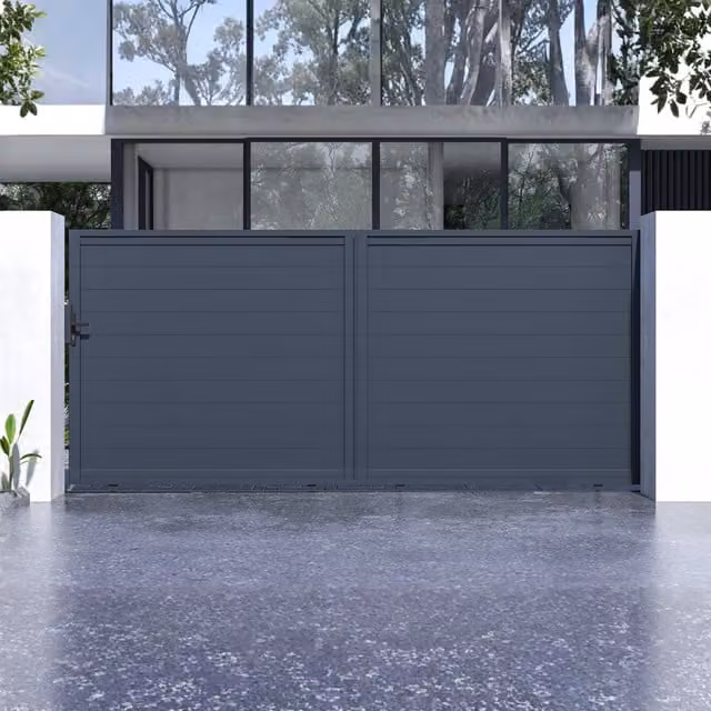 Puerta corredera exterior Casanoov Eiger de aluminio en color gris antracita, An: 390 cm, Al: 178 cm