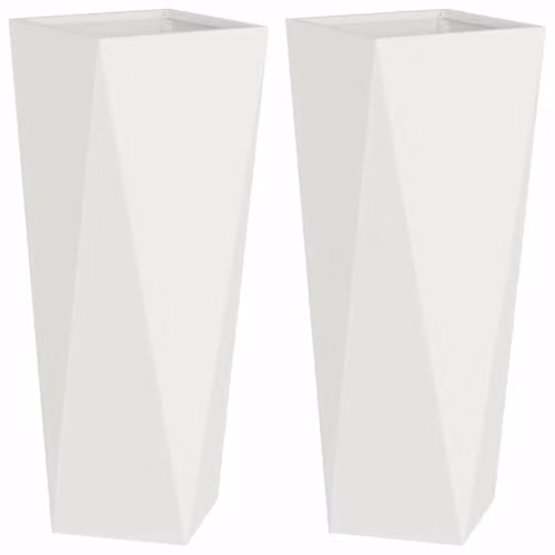 Juego de 2 maceteros modernos de acero Helloshop26 para exteriores, color blanco, An/P/Al: 30 x 30 x 75 cm