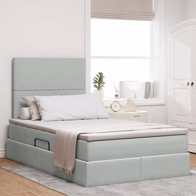 Cama con almacenamiento y colchón híbrido Maison Exclusive en gris, An/P/Al: 120 x 200 x 280 cm
