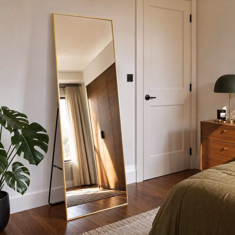 Espejo de pared rectangular LunaMirror en color dorado con marco de metal, An/Al: 179 x 65 cm
