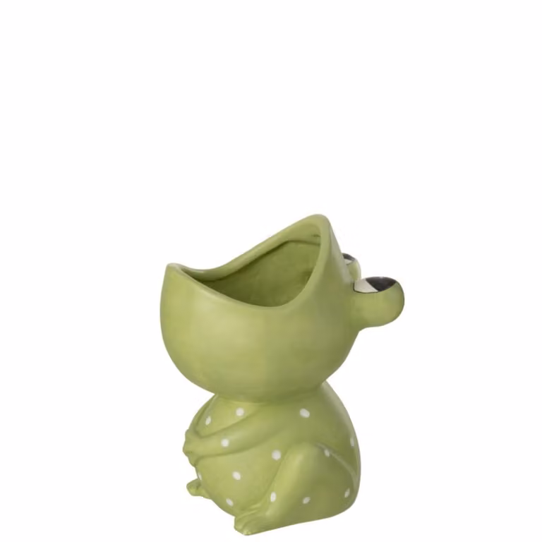 Macetero de cerámica con forma de rana de J-line en color verde, An/P/Al: 16,5 x 15,5 x 21 cm
