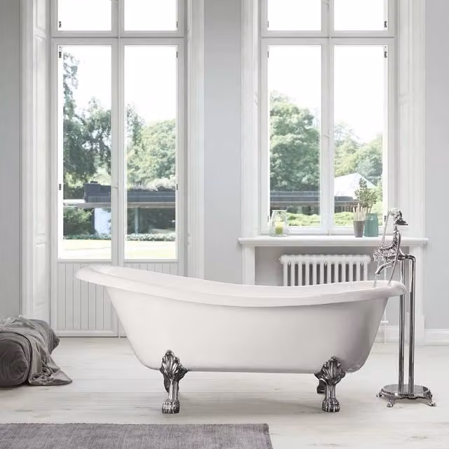 Bañera exenta de acero esmaltado Rogier&Mothes Livingston blanca con patas cromadas An/P/Al: 180 x 79 x 67 cm