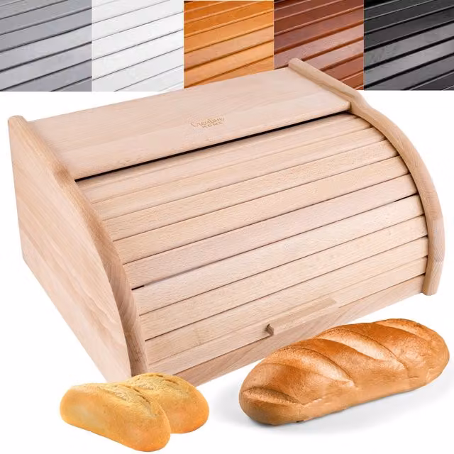 Panera de madera Creative Home con tapa en color beige para guardar pan y bollos, An/P/Al: 38 x 28,5 x 17,5 cm