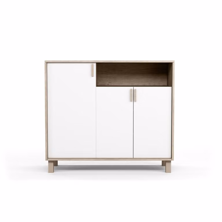 Mueble zapatero HERDASA de melamina con puertas y estantes, color roble y blanco, An/P/Al: 88 x 37 x 100 cm