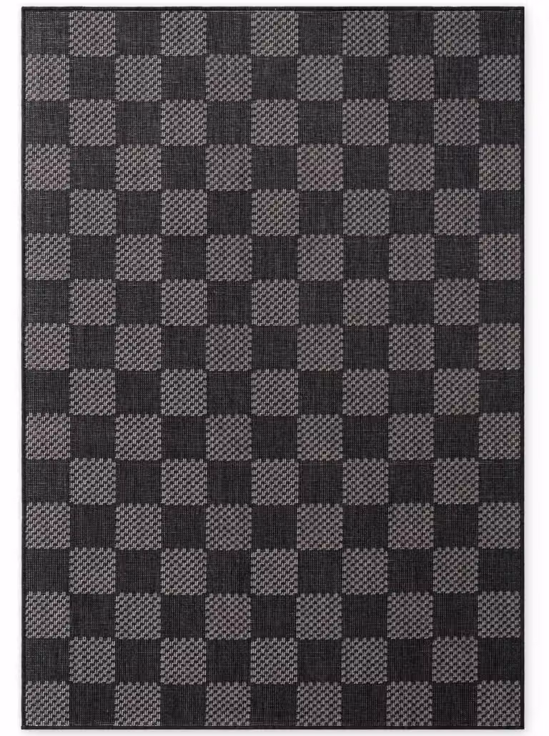 Alfombra Ted Baker Dorothy de tejido plano reversible con diseño a cuadros en blanco y negro, ideal para exterior, An/P/Al: 120 x 170 cm