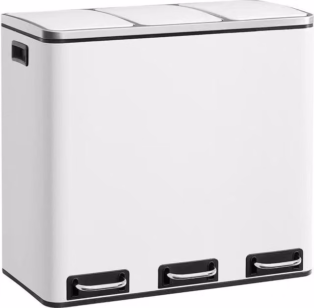 Cubo de reciclaje triple Oskar de Kendra Home, color blanco, capacidad 54 l, con pedal y cubos interiores extraíbles