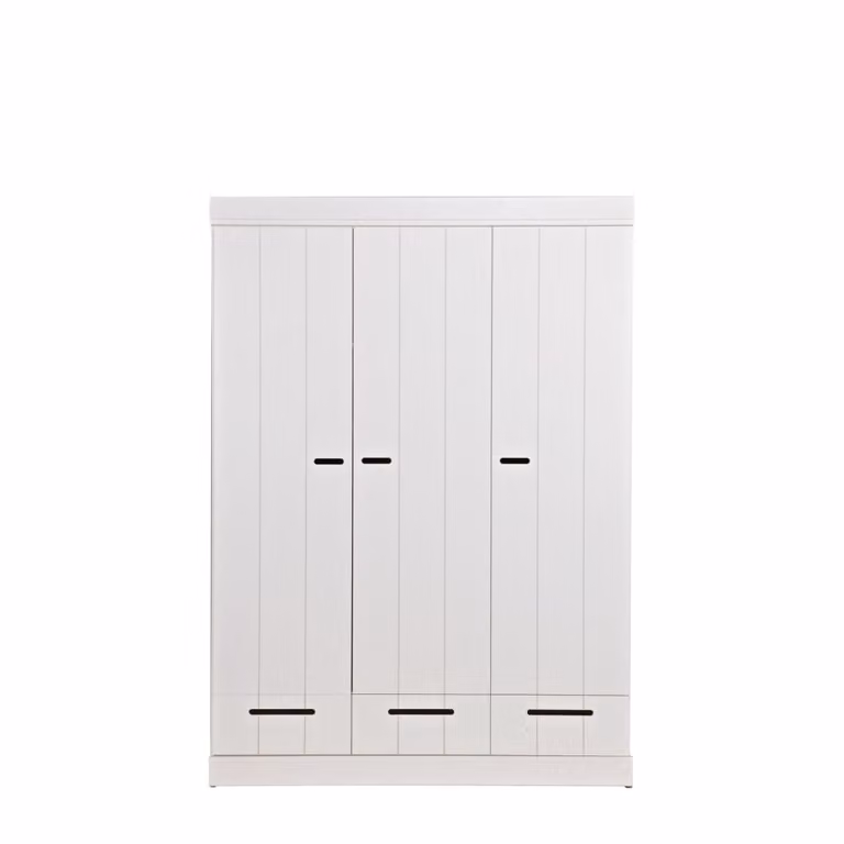 Armario moderno Woood de 3 puertas y 3 cajones en madera de pino blanca mate