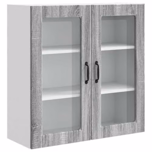 Armario de cocina moderno Helloshop26 con 3 estantes y puertas batientes, color gris y marrón, An/P/Al: 80 x 31 x 80 cm