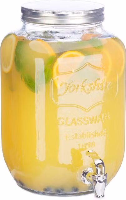 Dispensador de bebidas Relaxdays de vidrio con tapa y grifo, diseño vintage, transparente, 8 l