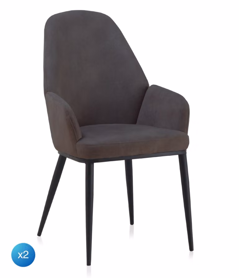 Pack de 2 sillones GEESE HOME tapizados en microfibra gris con patas de metal negro y diseño moderno con reposabrazos