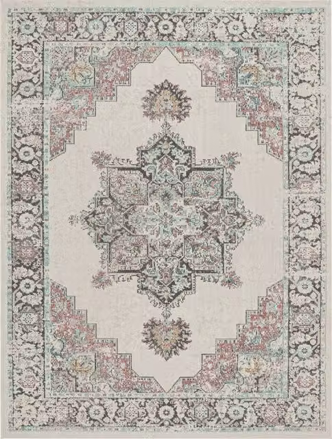 Alfombra Torino beige de estilo oriental para interior y exterior, forma redonda, Diámetro: 160 cm