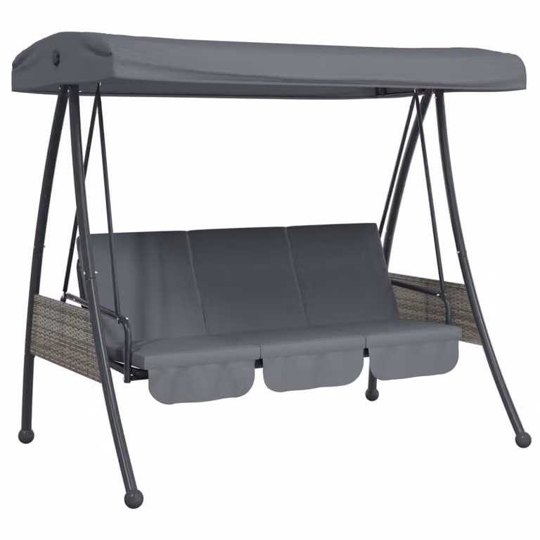 vidaXL Banco columpio de jardín convertible en cama con toldo y reposabrazos en acero color gris oscuro