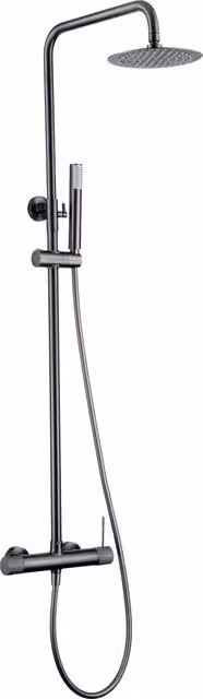Conjunto de ducha monomando Line de Imex Products en acabado gunmetal y latón