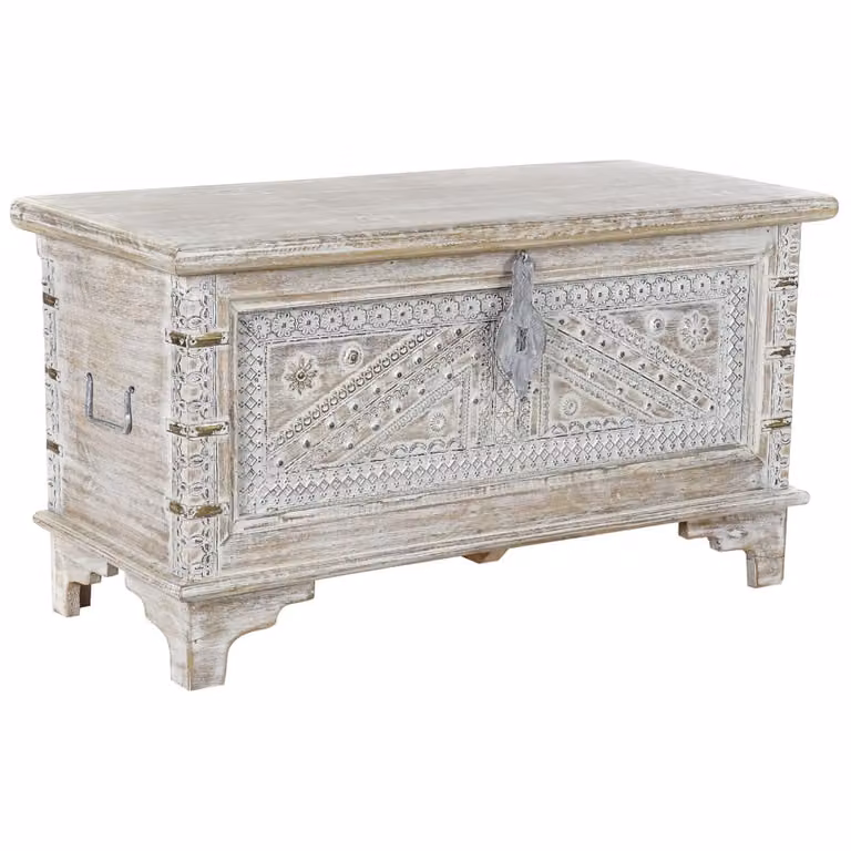 Arcón de madera de mango NIYLO en color blanco con detalles de latón, An/P/Al: 88 x 40 x 45 cm