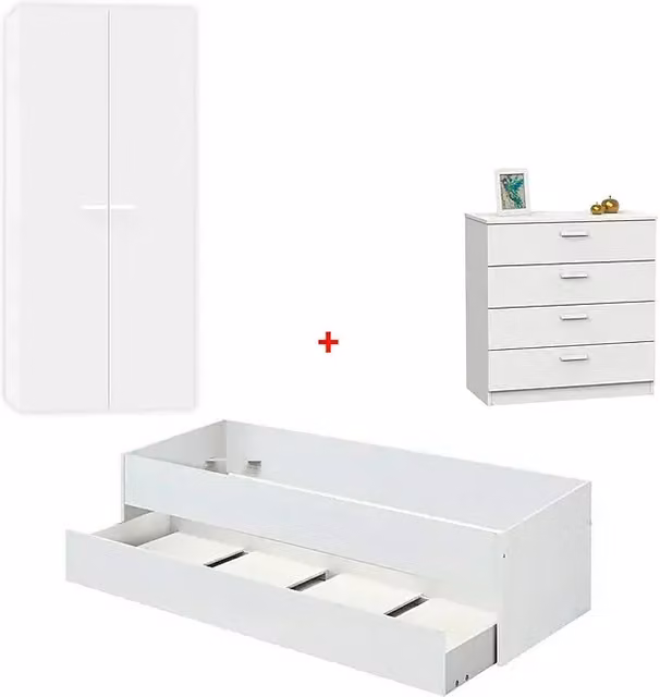 Set de muebles de dormitorio Tibet de Muebles Pitarch para niños en color blanco, compuesto por 3 piezas con diseño moderno